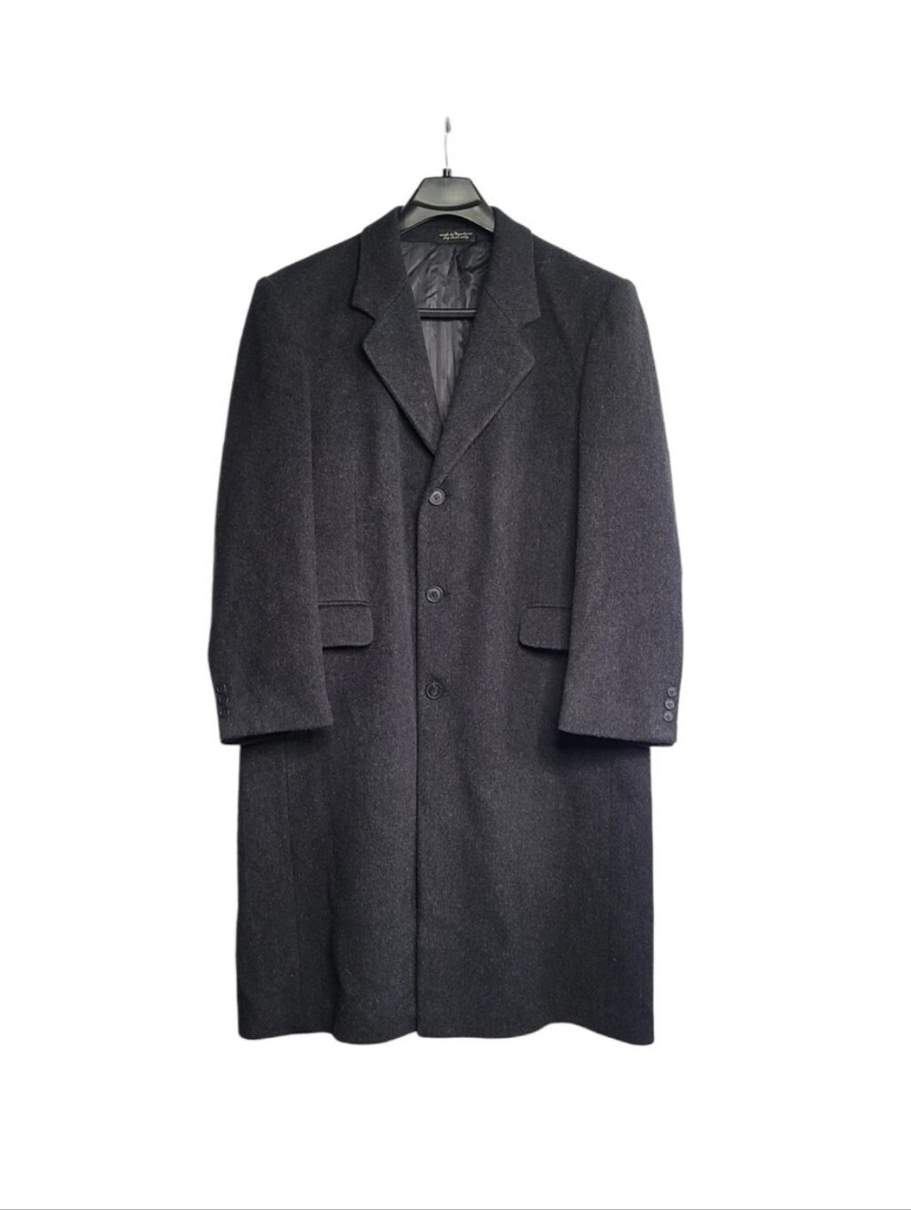 Mens Large Grey Cashmere Blend Italian Overcoat Vtg Ron Chereskin Woven In Italy